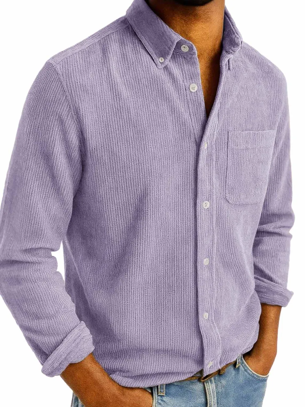 Men's Fashion Retro Daily Casual Corduroy Fabric Lapel Long Sleeve Pocket Shirt