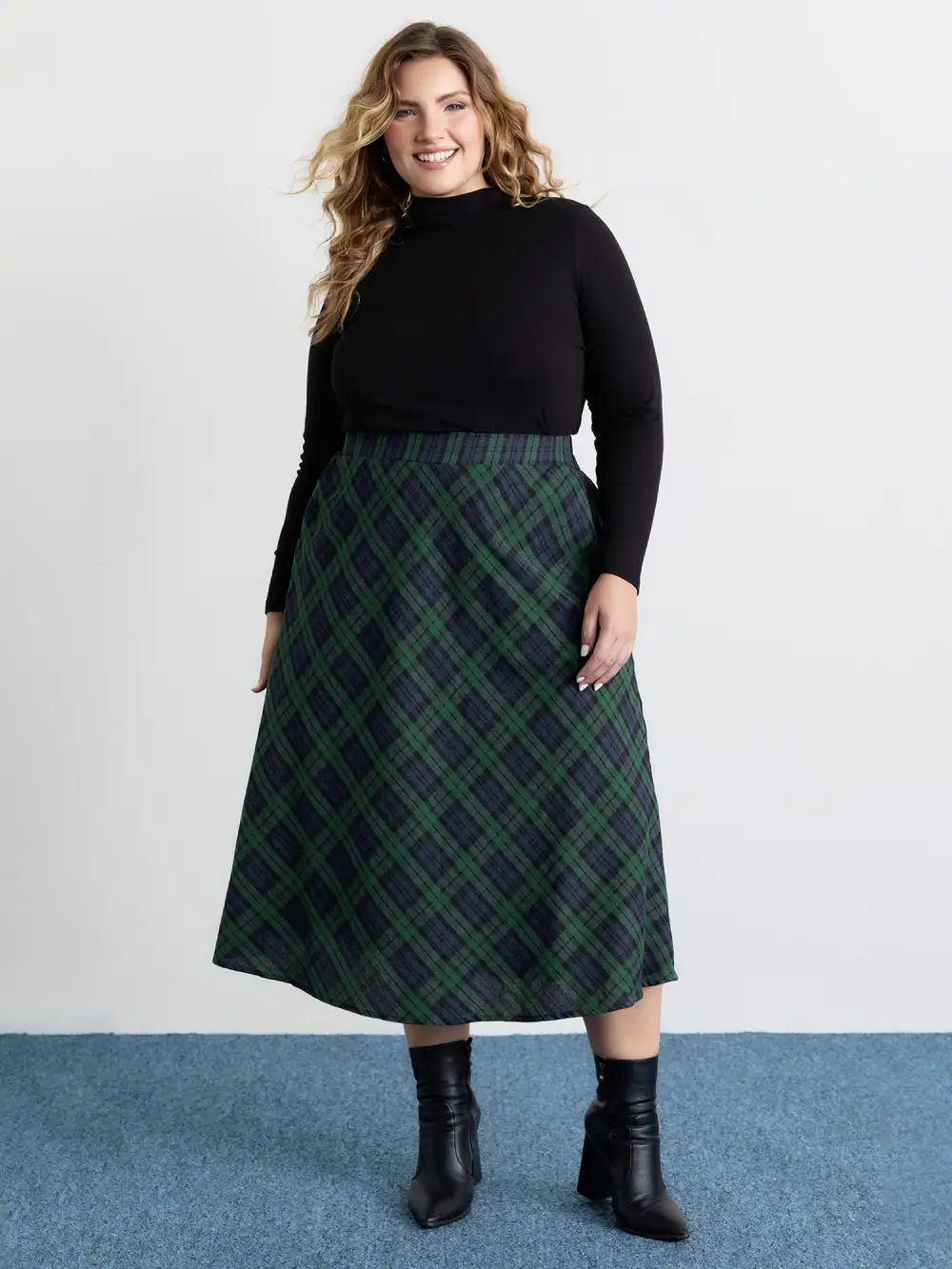 Plaid Stretchy Flowy Maxi Skirt