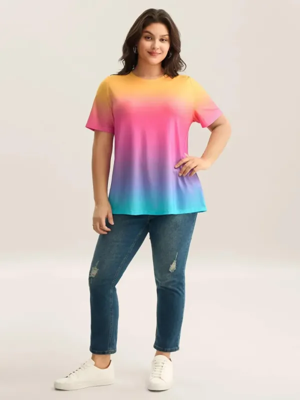 Ombre Gradient Crew Neck Curvy T-Shirt