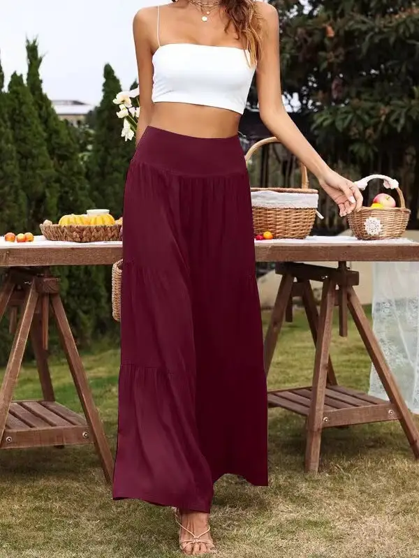 women's casual wide leg cotton and linen high waist trousers