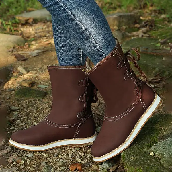Women's Casual Lace-Up Flat Mid-Cut Snow Boots 10419158S