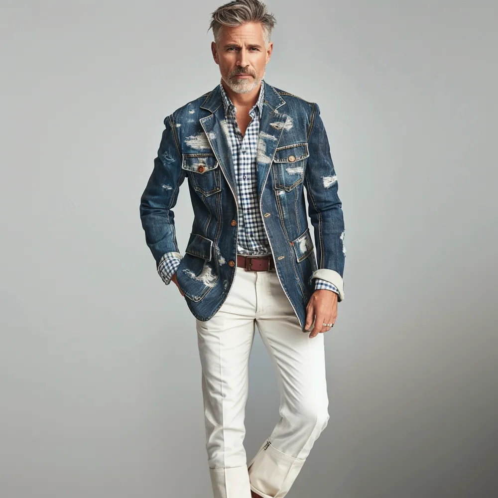 Men's Vintage Ripped Denim Single Breasted Jackets