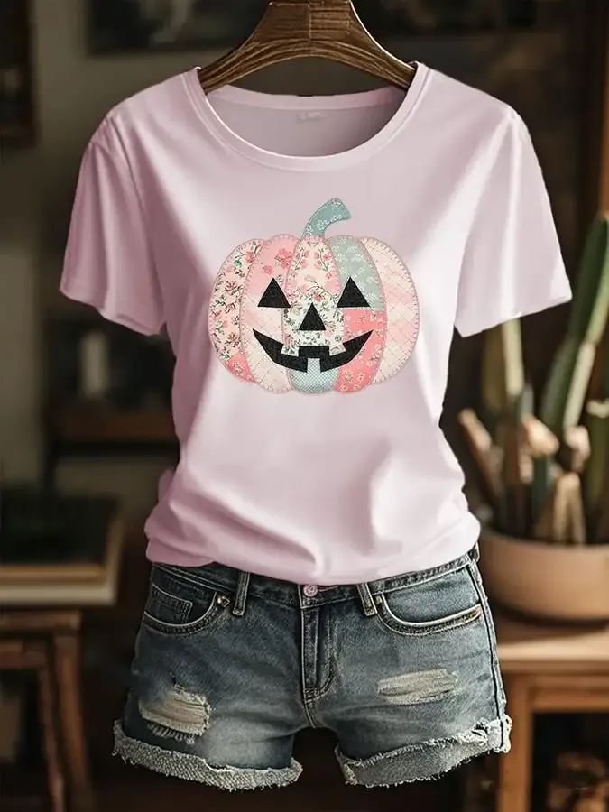 Women's Autumn Style Print Crew Neck T-Shirt