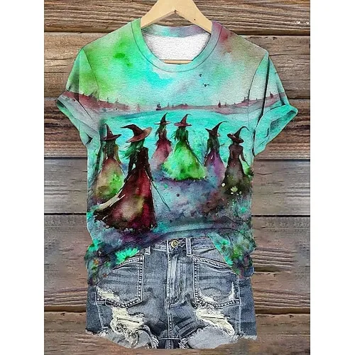 Women's Halloween Sweatshirt Pullover Witch Halloween Print Yellow Casual Crew Neck Long Sleeve Top Micro-elastic Spring Fall & Winter