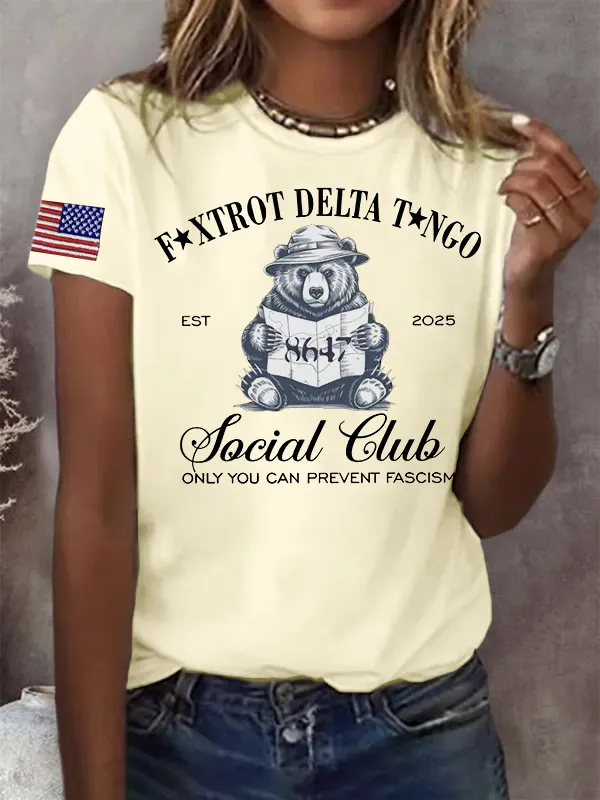 Women'S T-Shirt Fashion Flag Print Casual T-Shirt Pure Cotton Round Neck Print Short Sleeve