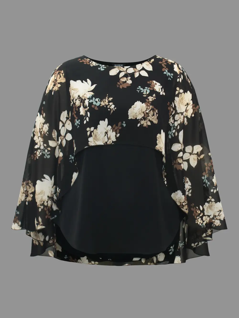 Floral Chiffon High Low Hem Ruffles Blouse