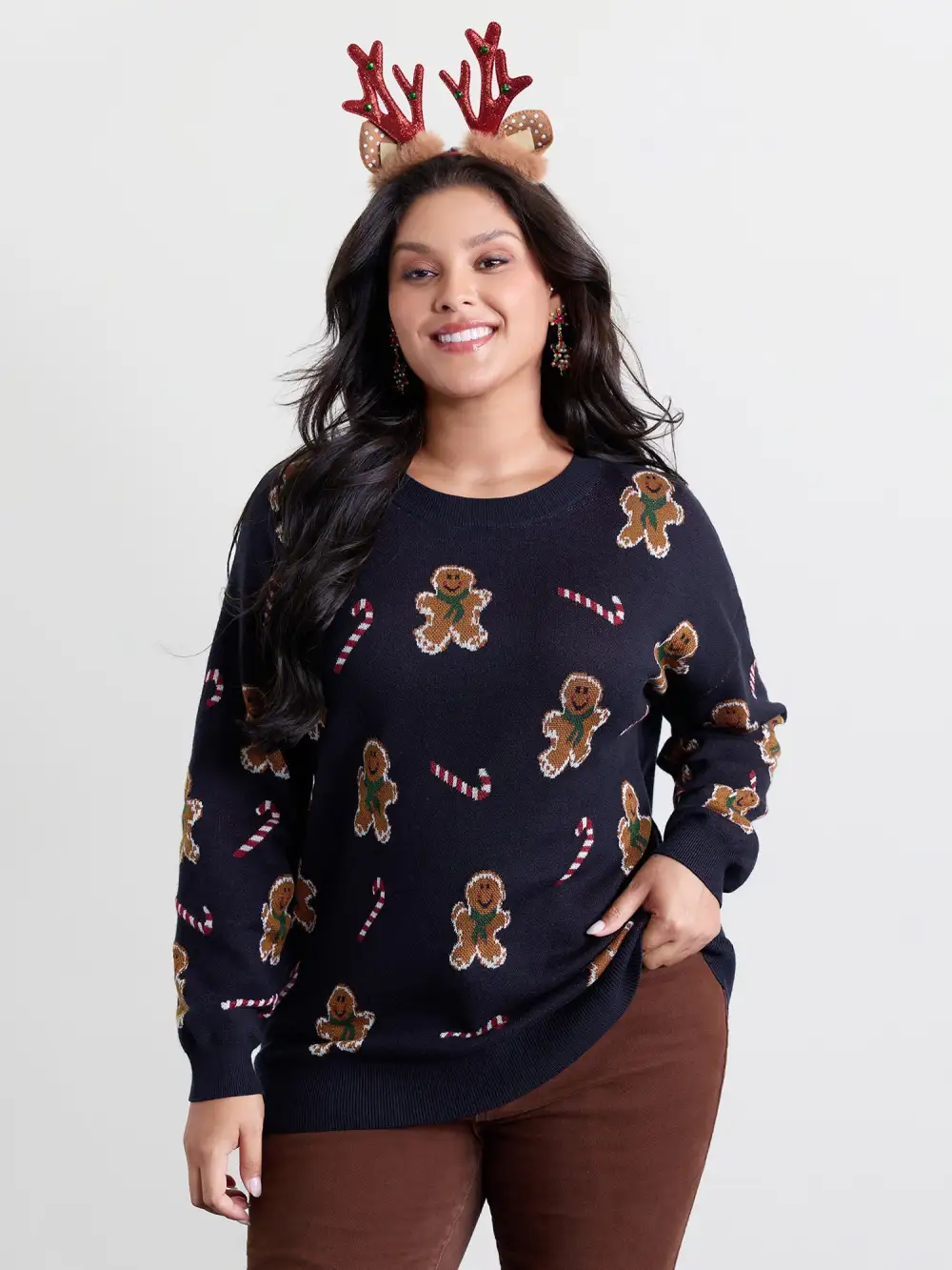 Gingerbread Holiday Jacquard Round Neck Pullover