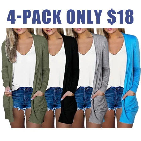 Women’s Solid Pocket Cardigan – Casual Long-Sleeve Knit Outerwear for Fall & Winter Daily Wear