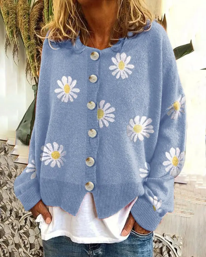 Sweet Daisy Printed  Button Cardigan