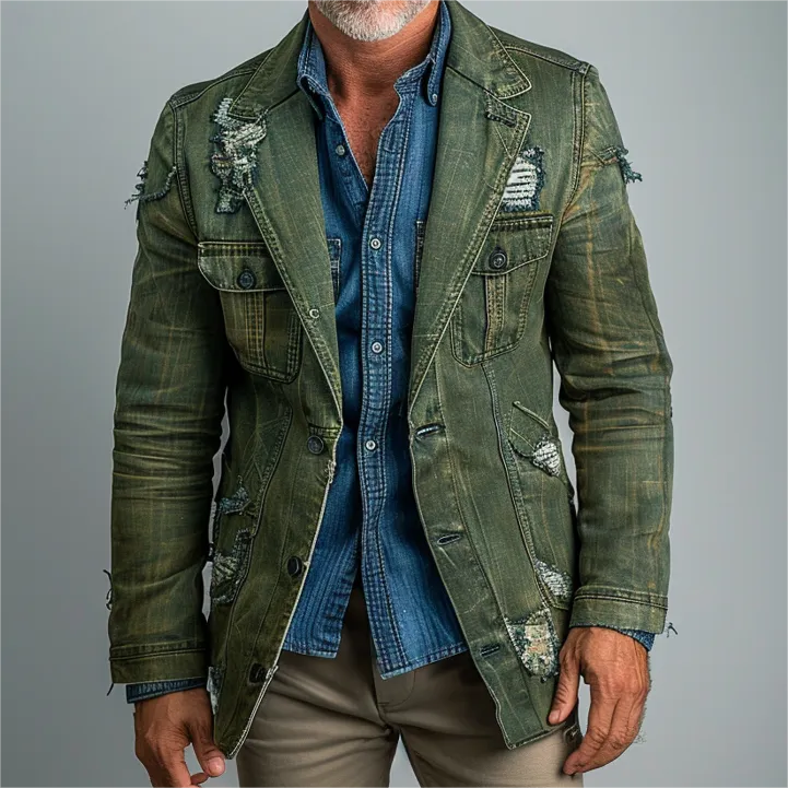 Men's Vintage Ripped Long Sleeve Jackets