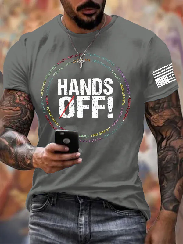 Men'S Retro Hands Off Protest Print T-Shirt