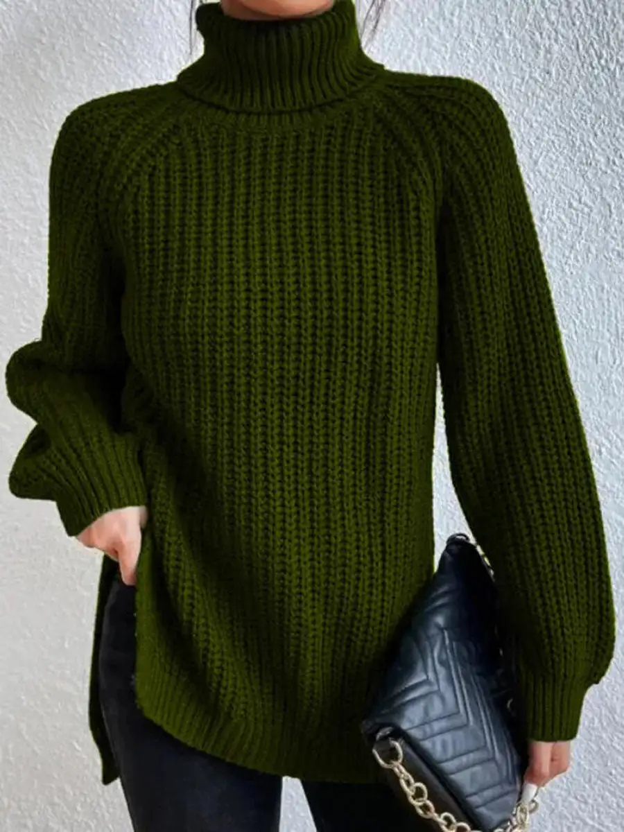 Christmas Sale - 49% off-Cotton Turtleneck Raglan Sleeve Split Hem Sweater