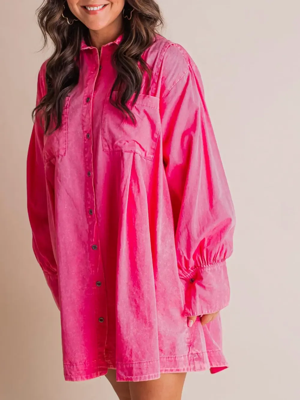 💝Women's Solid Button Pleated Shirt Dress