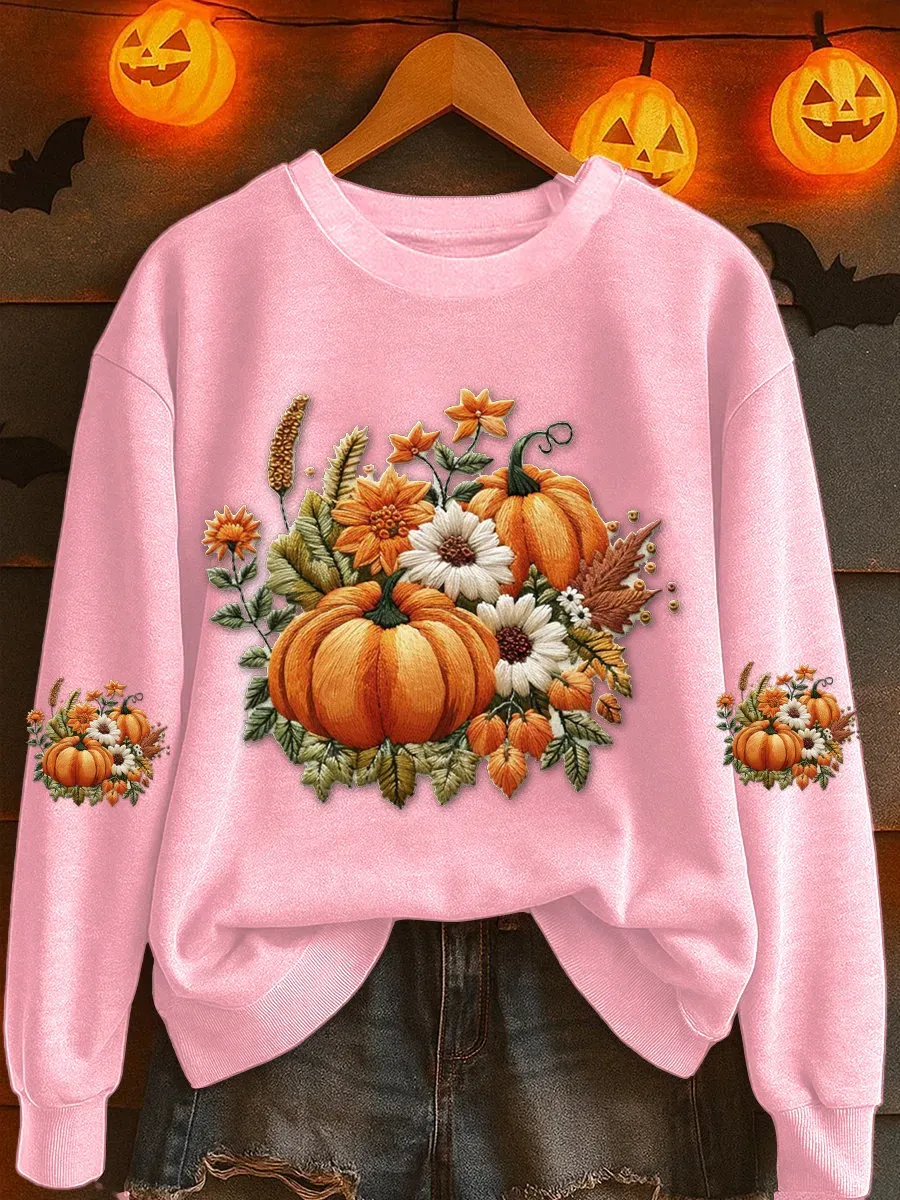 Women's Pumpkin Floral Print Casual Sweatshirt
