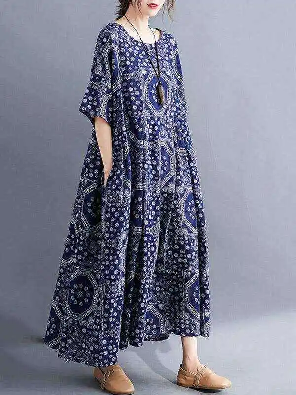 Vintage Floral Batwing Sleeve Dress