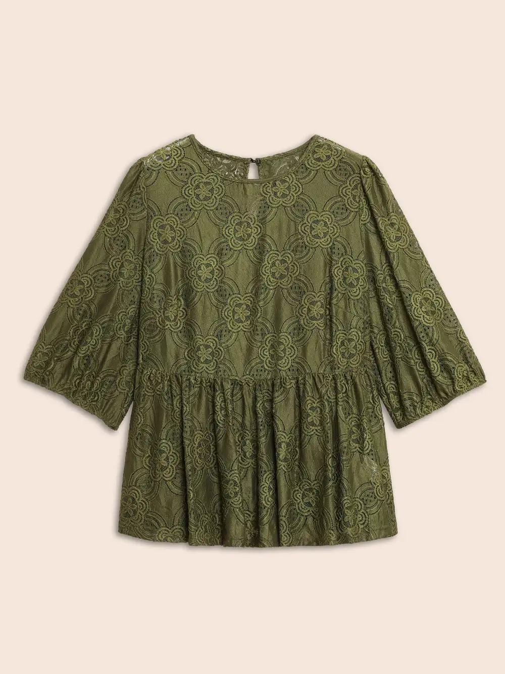 Crew Neck Crochet Lace Lantern Sleeve Blouse