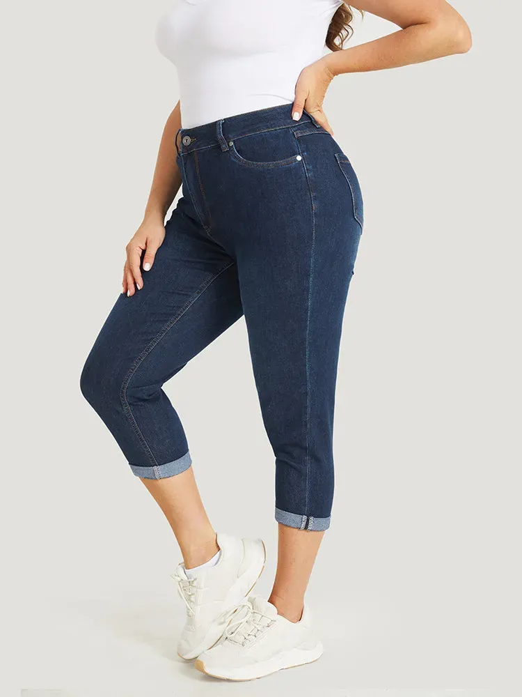 Very Stretchy High Rise Dark Wash Cropped Jeans