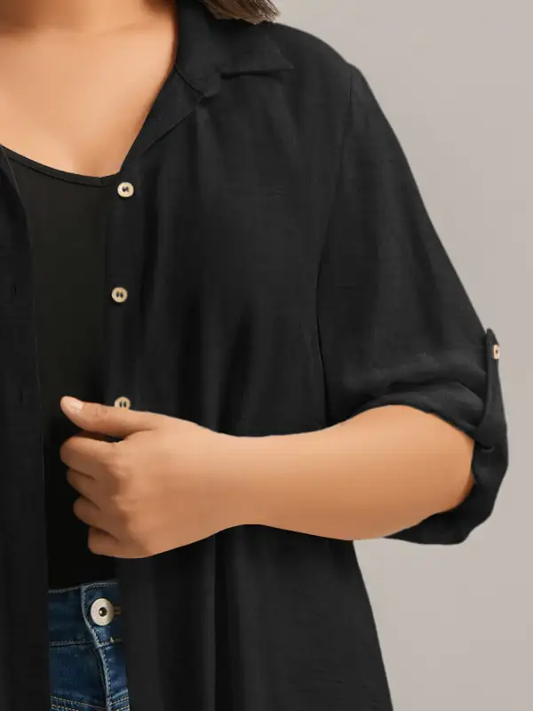 Front-Open Long Basic Blouse