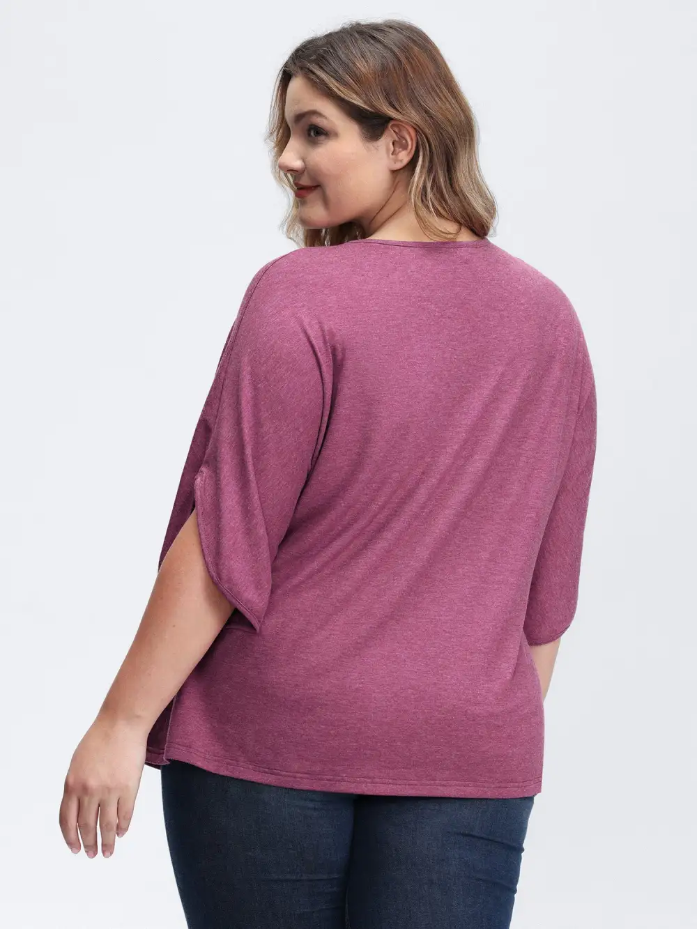 V-Neck Plicated Detail Bat Sleeve T-Shirt