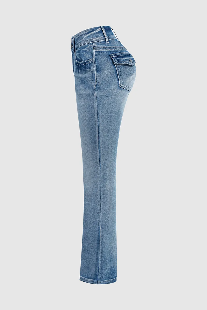 Double Button Flap Pocket Bootcut Jeans