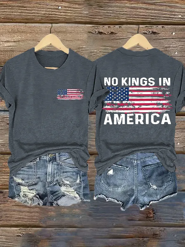 Women'S T-Shirt Retro No Kings In America Print T-Shirt Pure Cotton Round Neck Short Sleeve