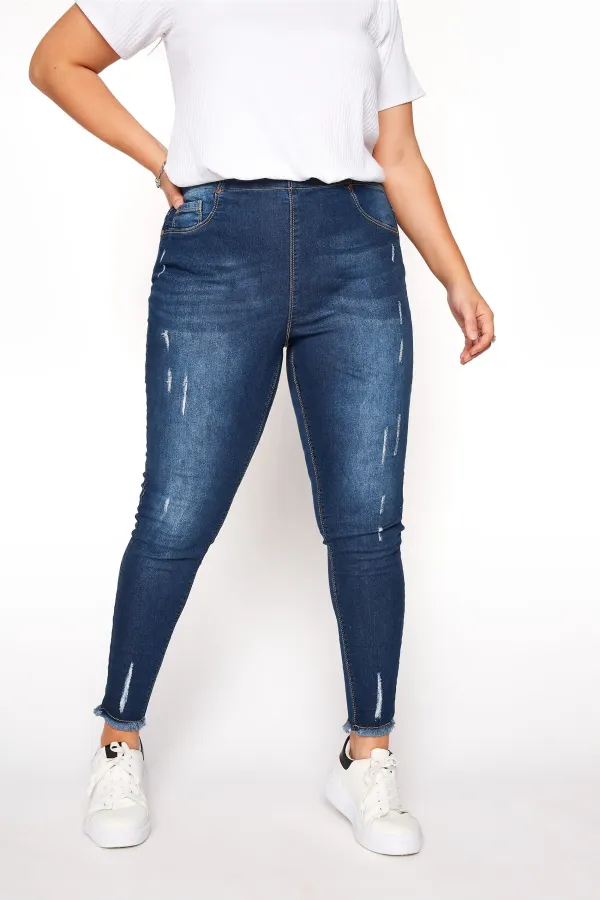 YOURS FOR GOOD Curve Indigo Blue Distressed Cat Scratch Stretch JENNY Jeggings