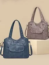 Women's Vintage Brown Faux Leather Tote Bag with Dual Handles and Adjustable Crossbody Strap – Spacious and Stylish for Everyday Use