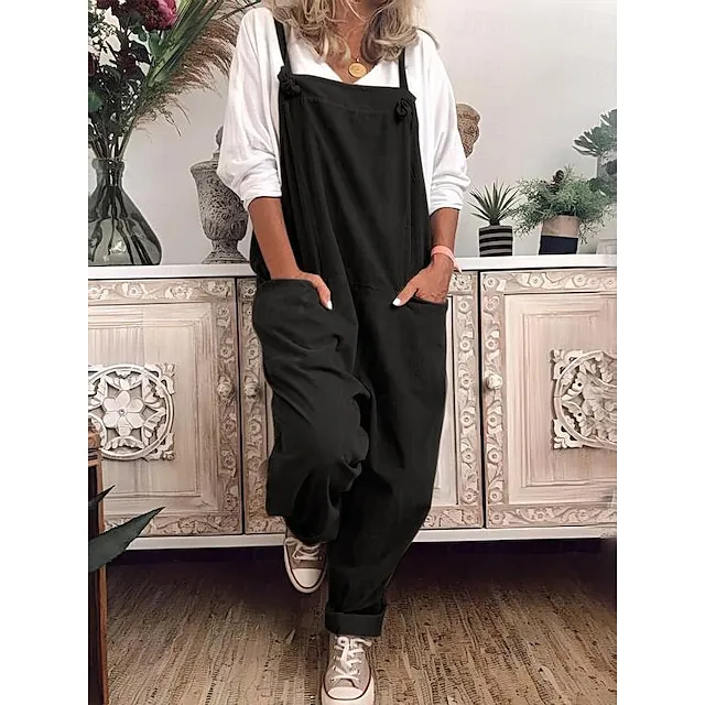 Women's Slacks Pants Trousers Maillard Overalls Dungarees Black Khaki Dark Blue Fashion Basic Slouch Daily Weekend Baggy Full Length Breathable Plain S M L XL XXL