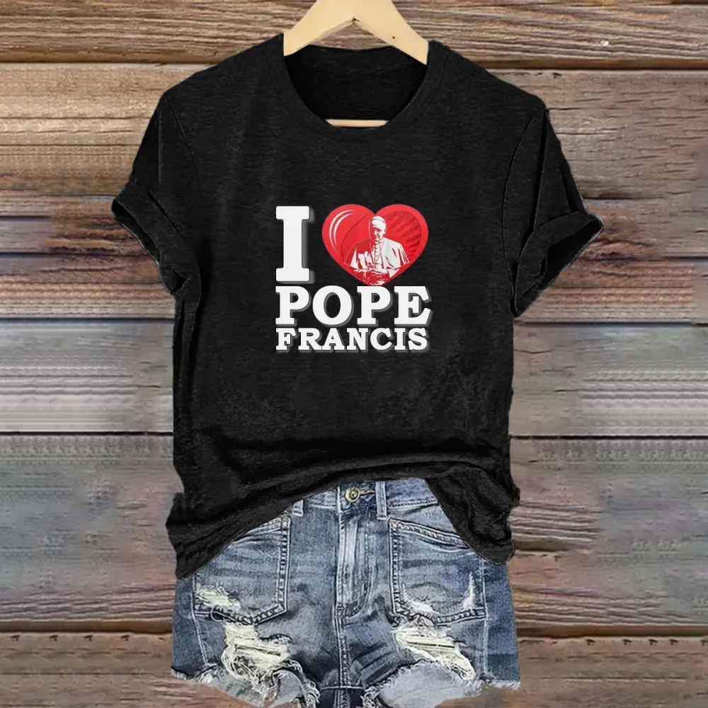 Women's I Love PF Print Short Sleeve V-Neck Cotton T-Shirt