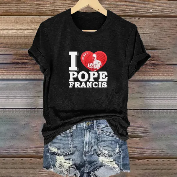 Women's I Love PF Print Short Sleeve V-Neck Cotton T-Shirt