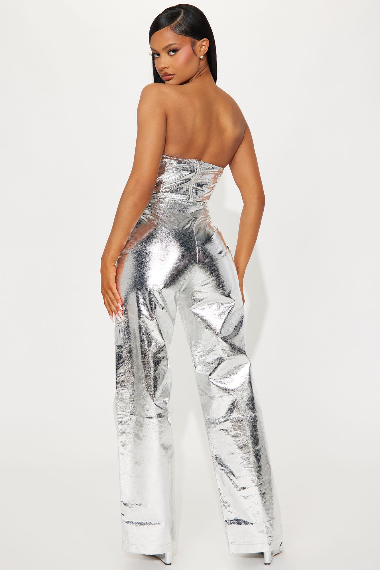 Sadie Metallic Pant Set - Silver