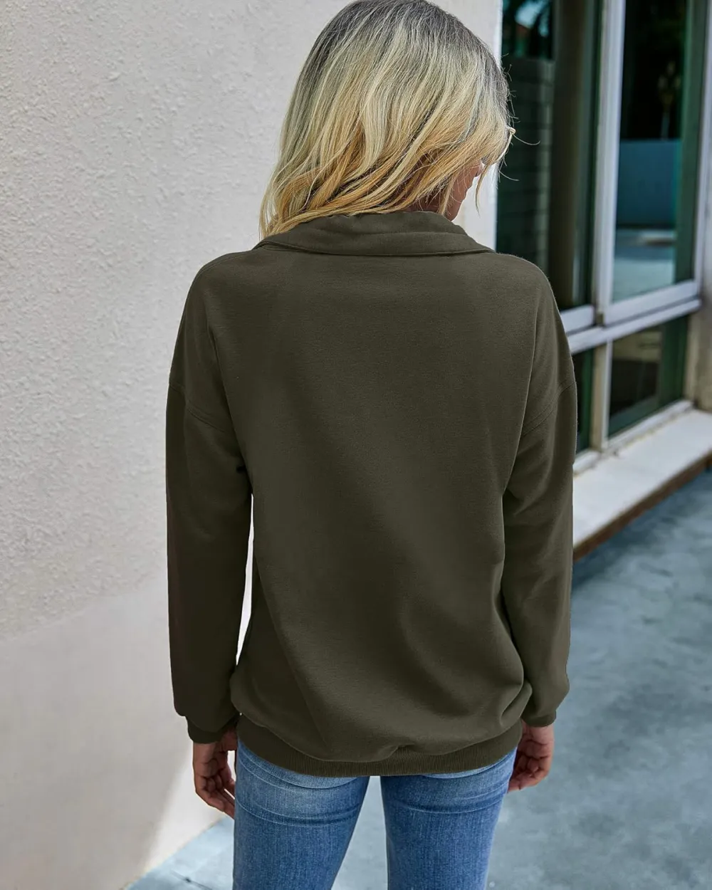 Women's Casual Long Sleeve Lapel Zipper Sweatshirt Drawstring Loose Pullover Tops