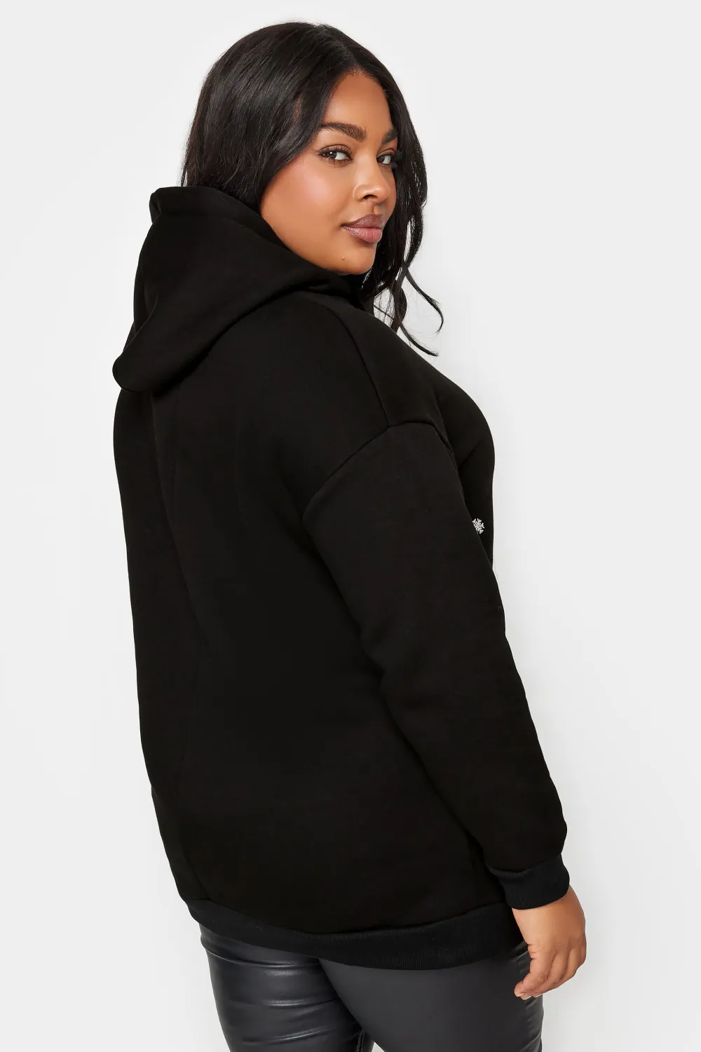YOURS Curve Black 'Merry Christmas' Reindeer Print Hoodie