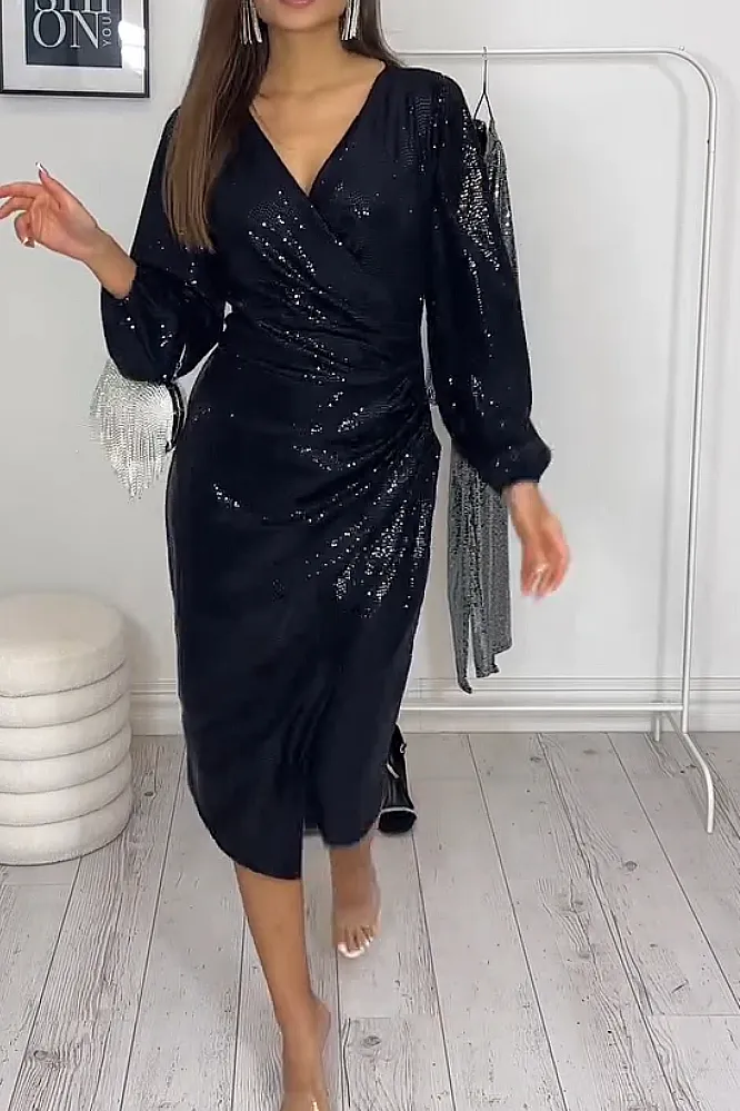 V-neck shiny dress