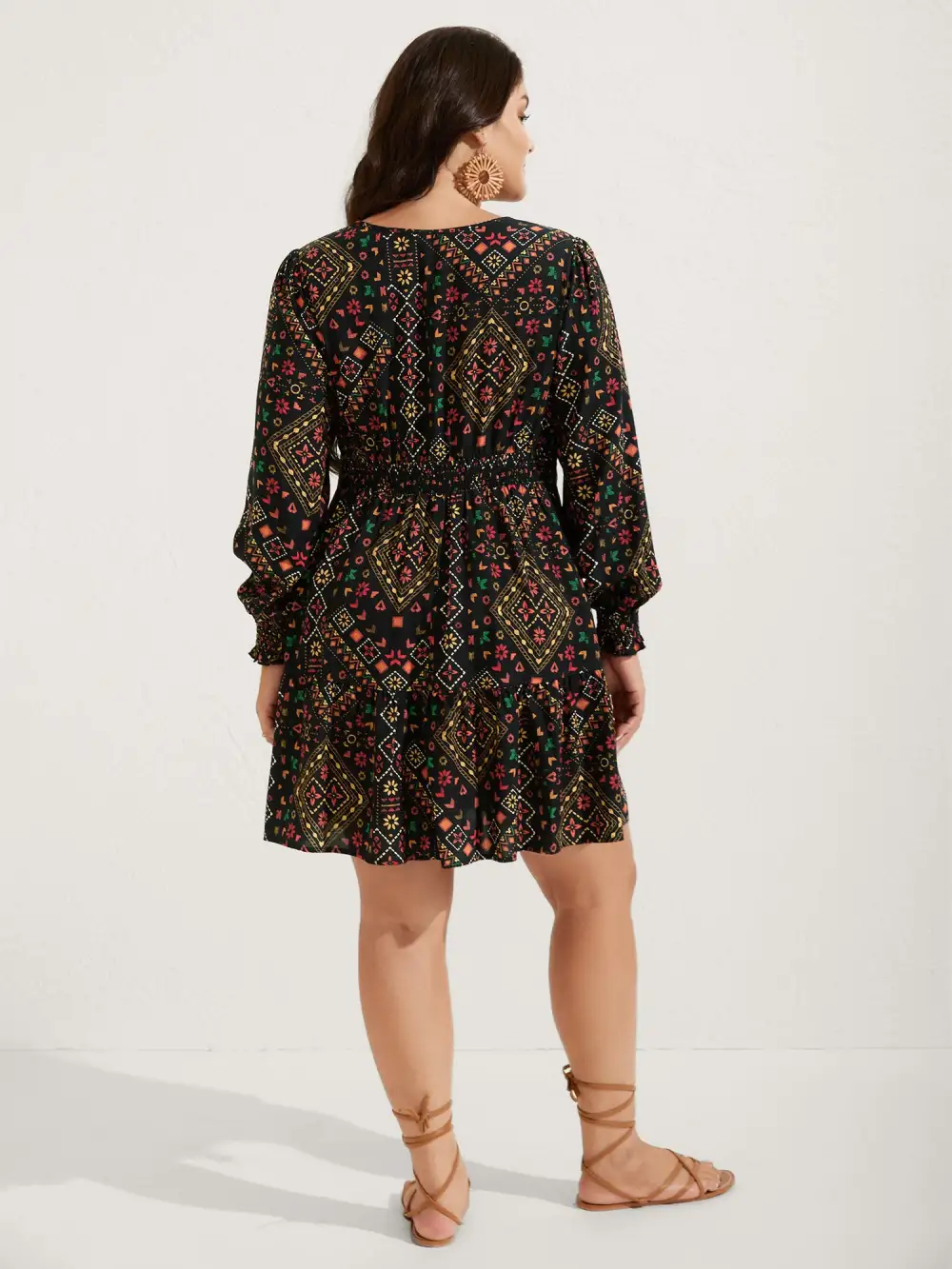 Supersoft Shirred Boho Collage Midi Dress