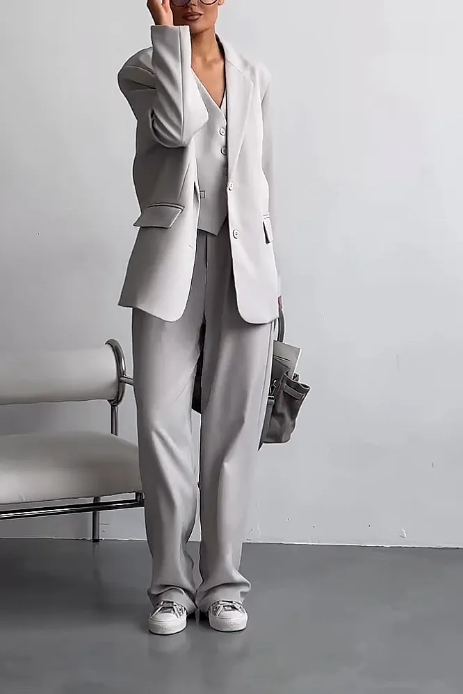 Women's Solid Color vest and suit jacket pants 3-piece set