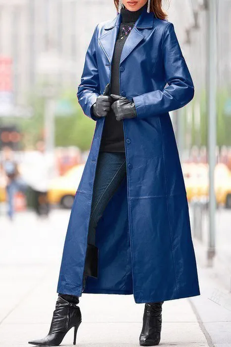 (Clearance Sale⚡) Solid Leather Lapel Trench Coat