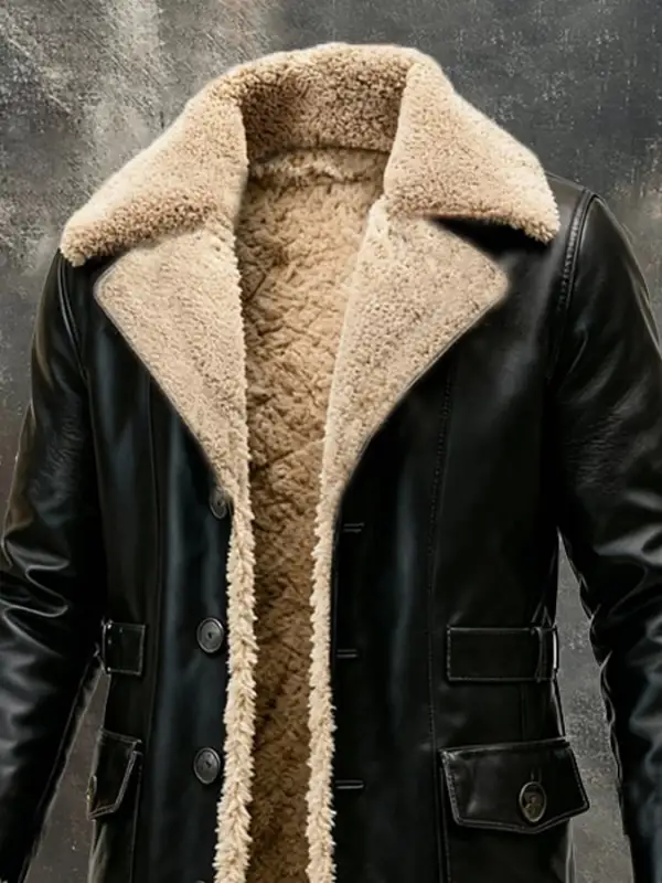 Men's Retro Plush Warm Large Lapel Long Jacket Windbreaker