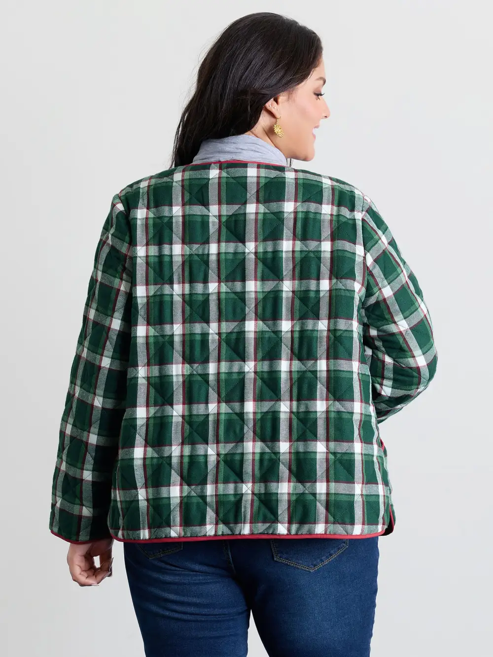 Checkered Pattern Button Quilted Jacket