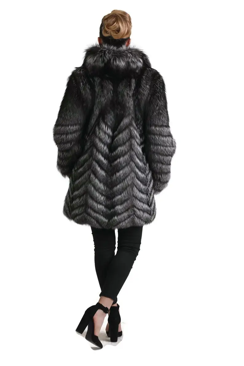 Silver Fox Fur Chevron Jacket
