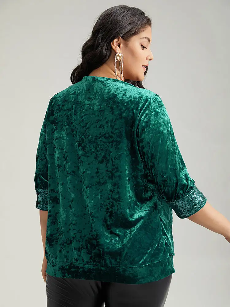 Cowl Neck 2-In-1 Sequin Patchwork Blouse