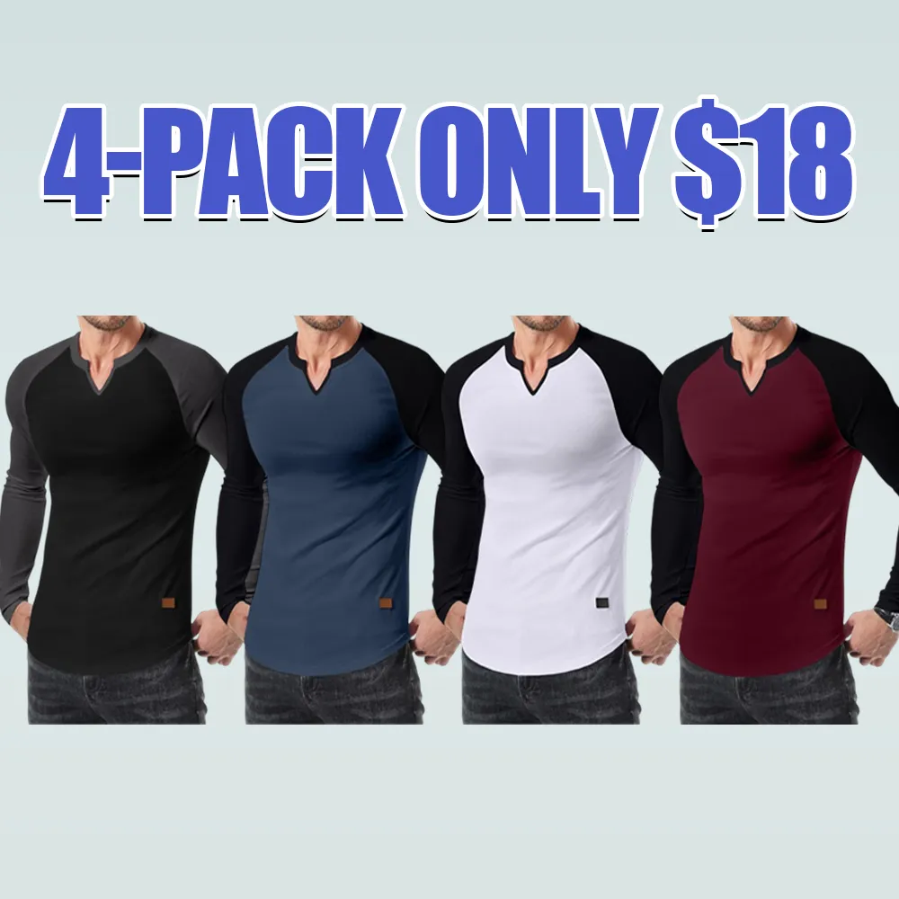 Mens Long Sleeve Muscle T Shirts Casual V-Neck Longline Ribbed Tee Shirts
