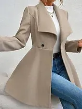 Women's Coat Warm Comfortable Pocket Buttons Fashion Plain Outdoor Vacation Double Breasted Long Turndown Regular Fit Long Sleeve Outerwear Black Red Camel Fall Winter