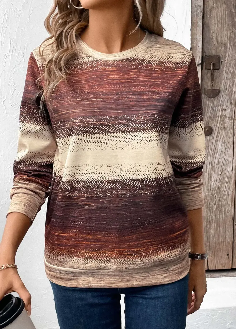 Multi Color Patchwork Tribal Print Long Sleeve Sweatshirt