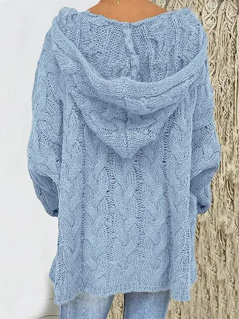 Solid Color Twist Knitting Hoodie Sweater