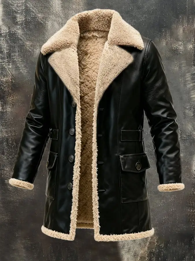 Men's Retro Plush Warm Large Lapel Long Jacket Windbreaker