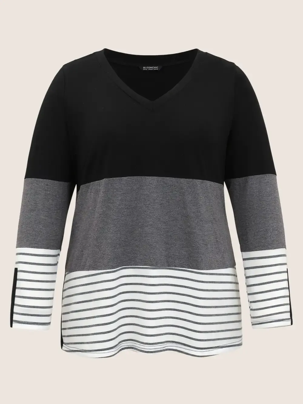 Colorblock Contrast Striped V Neck T-Shirt