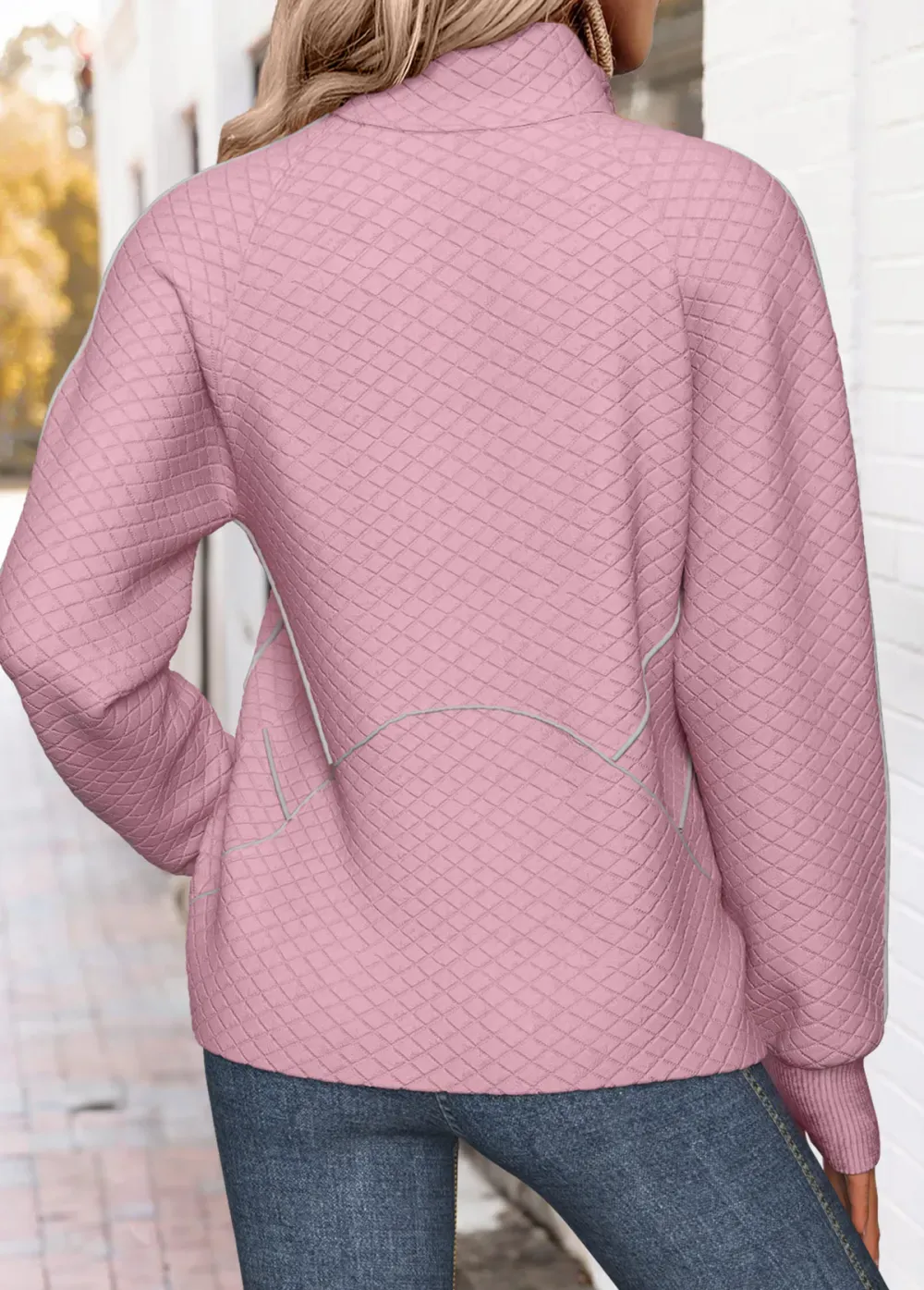 Pink Tummy Coverage Long Sleeve Stand Collar Sweatshirt