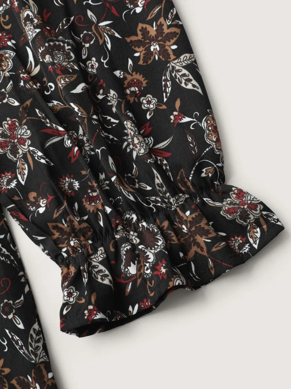 Floral Print Ruffled Neck Blouse