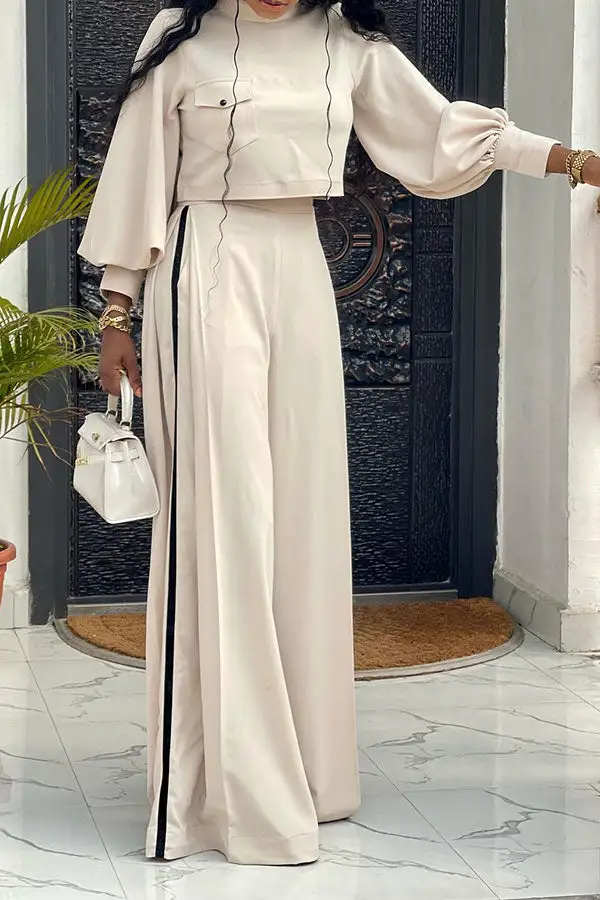 Colorblock Mock-Neck Wide-Leg Pant Set